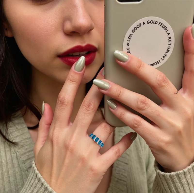 10K White Gold 3.3 CT Emerald Cut Lab Created Gemstone & 0.3 CT Round Cut Diamond Wedding Band-2