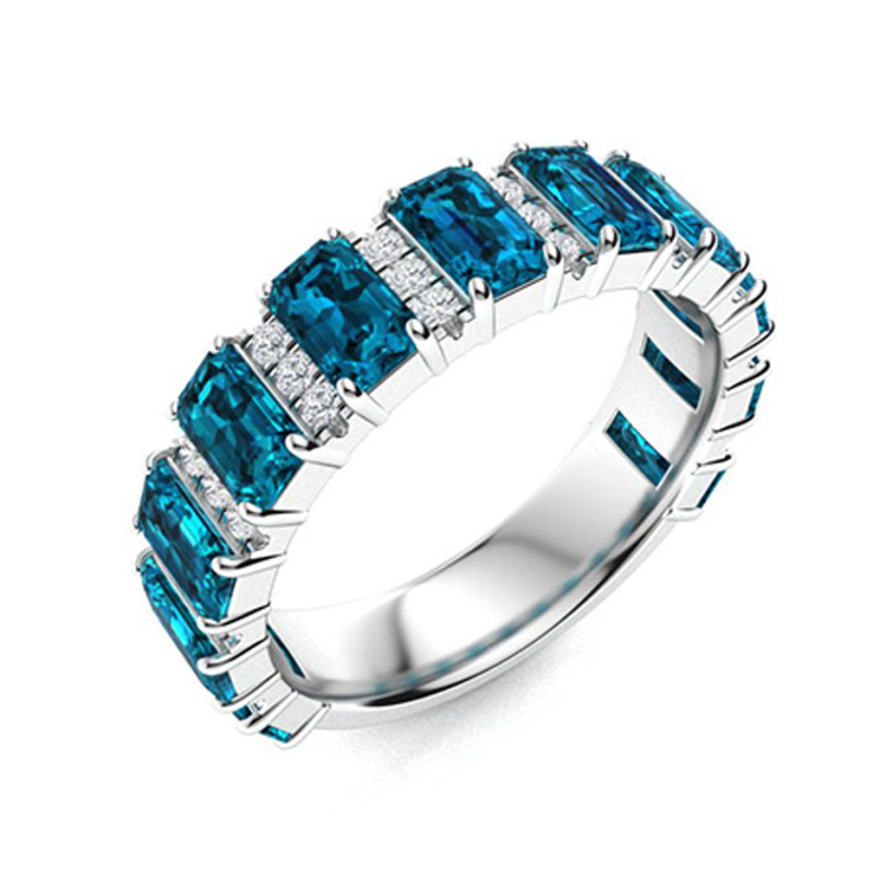 10K White Gold 3.3 CT Emerald Cut Lab Created Gemstone & 0.3 CT Round Cut Diamond Wedding Band-3