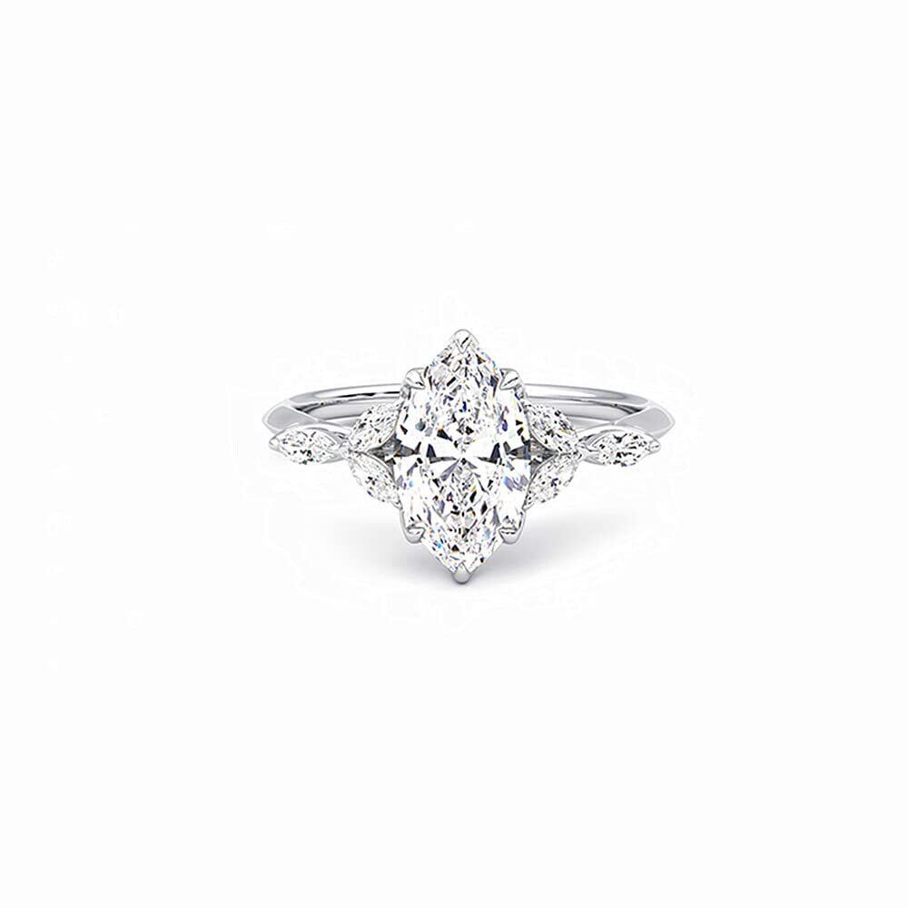 10K White Gold 1 CT Marquise Moissanite Personalized Engraving Engagement Ring-1