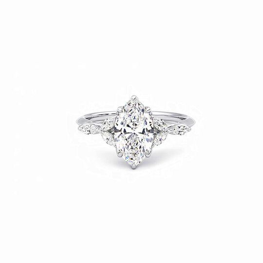 Bague de fiançailles en or blanc 10 carats avec gravure personnalisée et moissanite marquise 1 ct