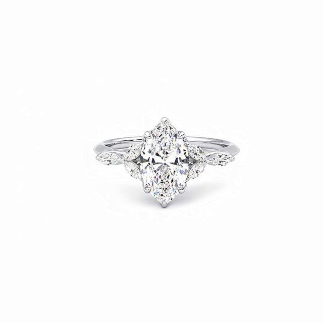 10K witgouden 1 CT Marquise Moissanite gepersonaliseerde graveerverlovingsring-1