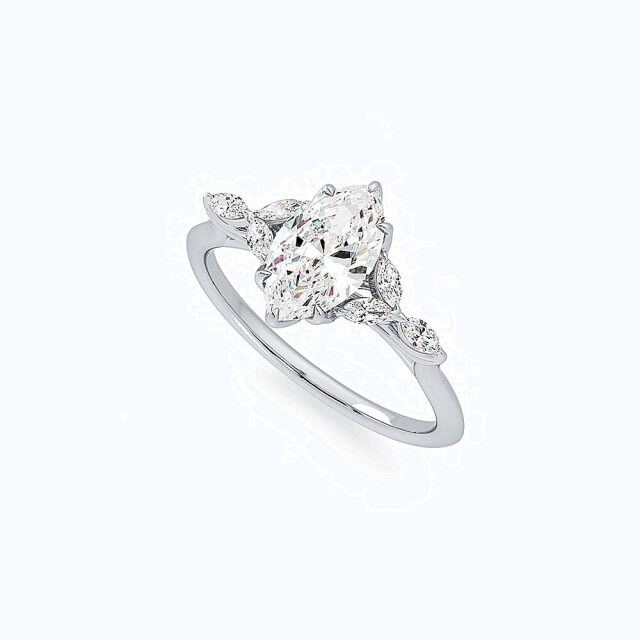 10K White Gold 1 CT Marquise Moissanite Personalized Engraving Engagement Ring-2