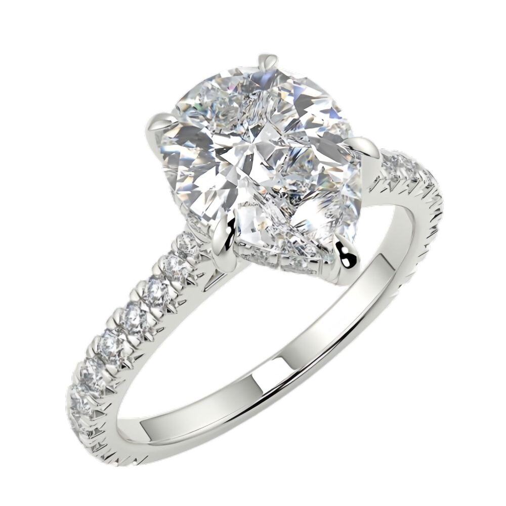 10K White Gold 3 CT Pear Moissanite Personalized Engraving & Engagement Ring-1