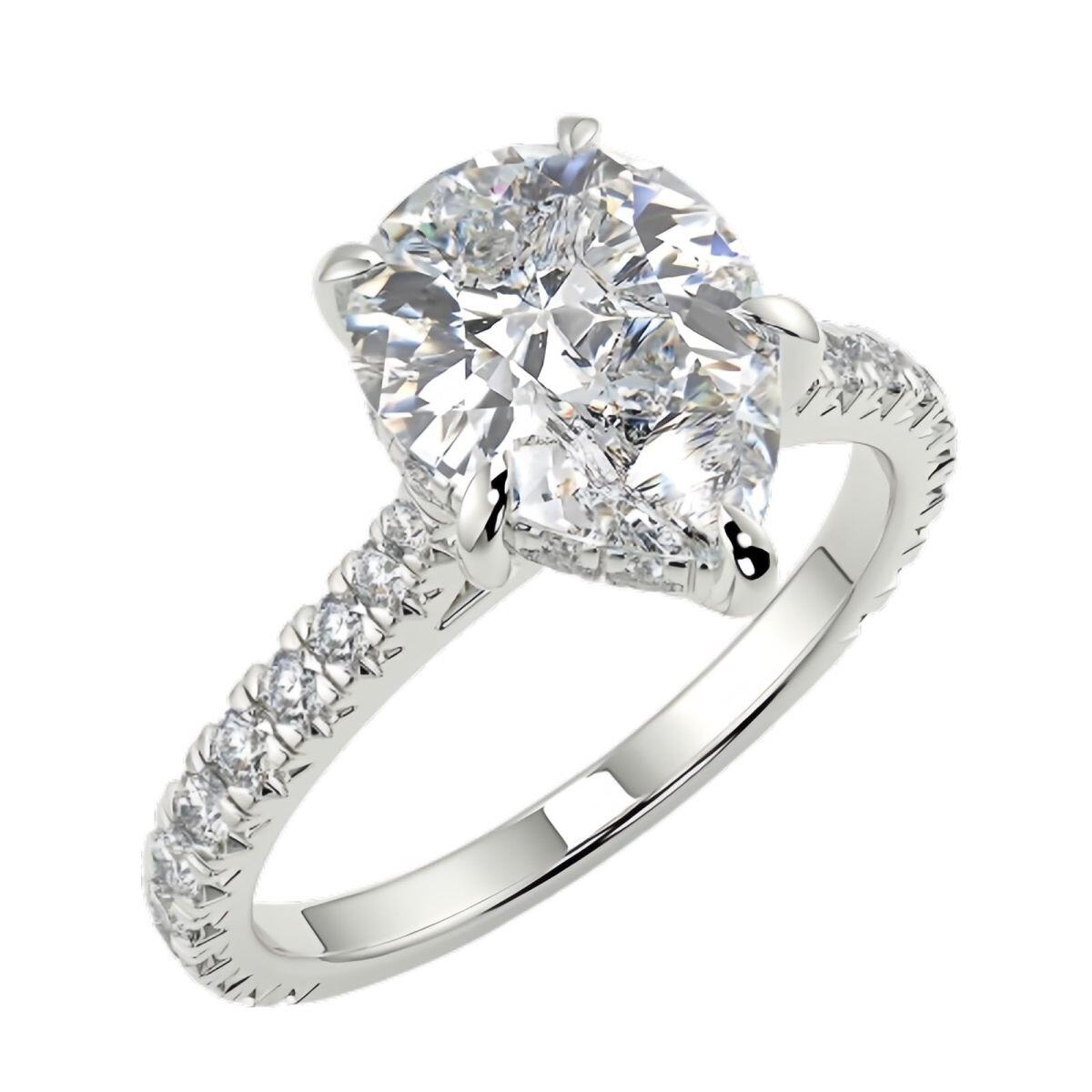 Bague de fiançailles pour couple en or blanc 10 carats avec moissanite en forme de poire 3 carats et gravure personnalisée