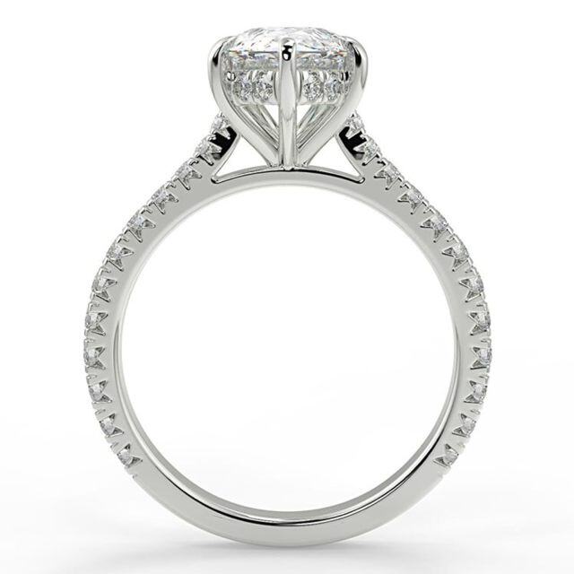 10K White Gold 3 CT Pear Moissanite Personalized Engraving & Couple Engagement Ring-2