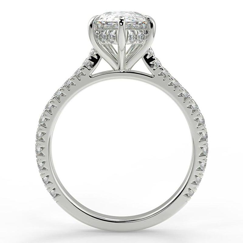 10K White Gold 3 CT Pear Moissanite Personalized Engraving & Engagement Ring-2