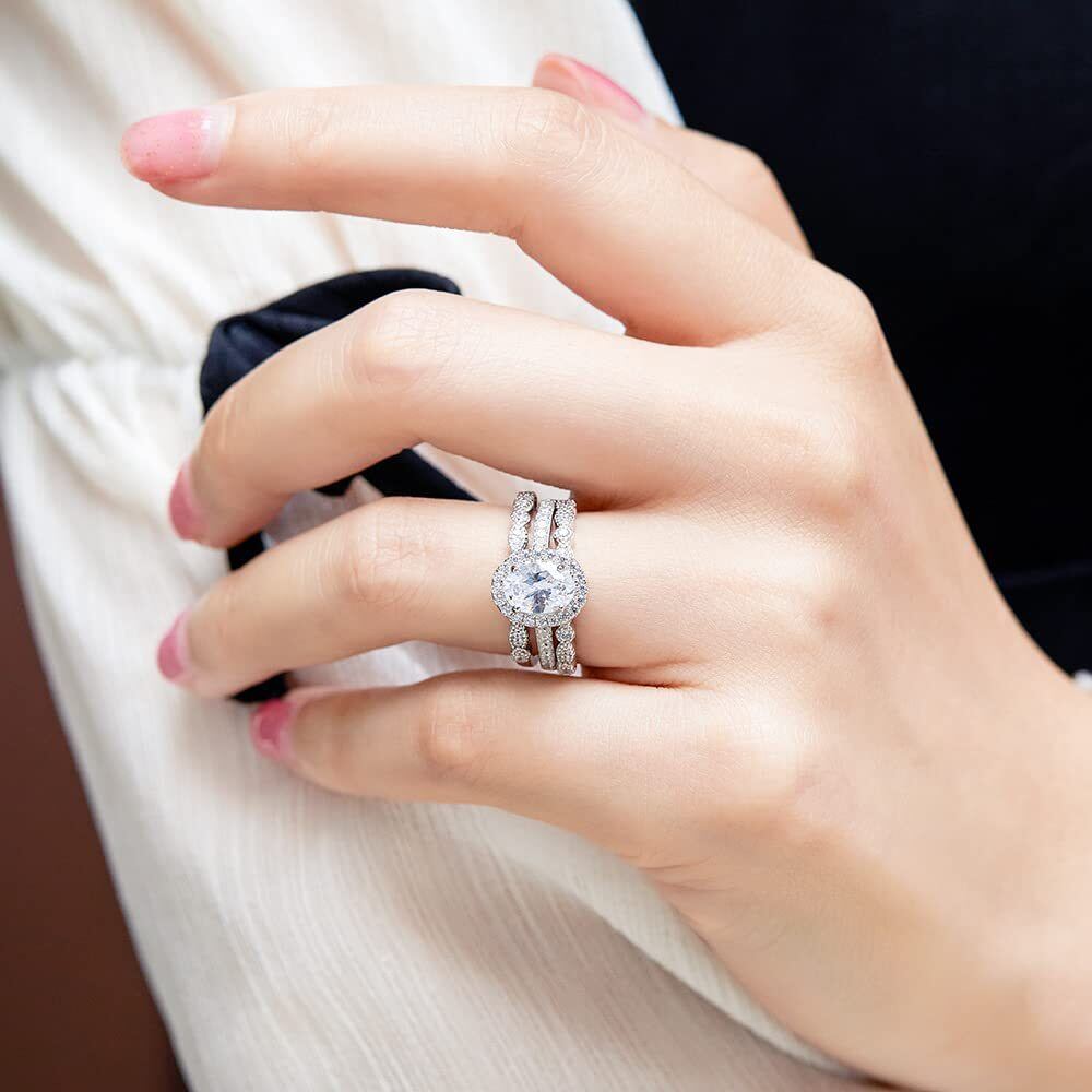 Conjunto nupcial de 3 piezas de oro blanco de 10 quilates y 1 quilates-2