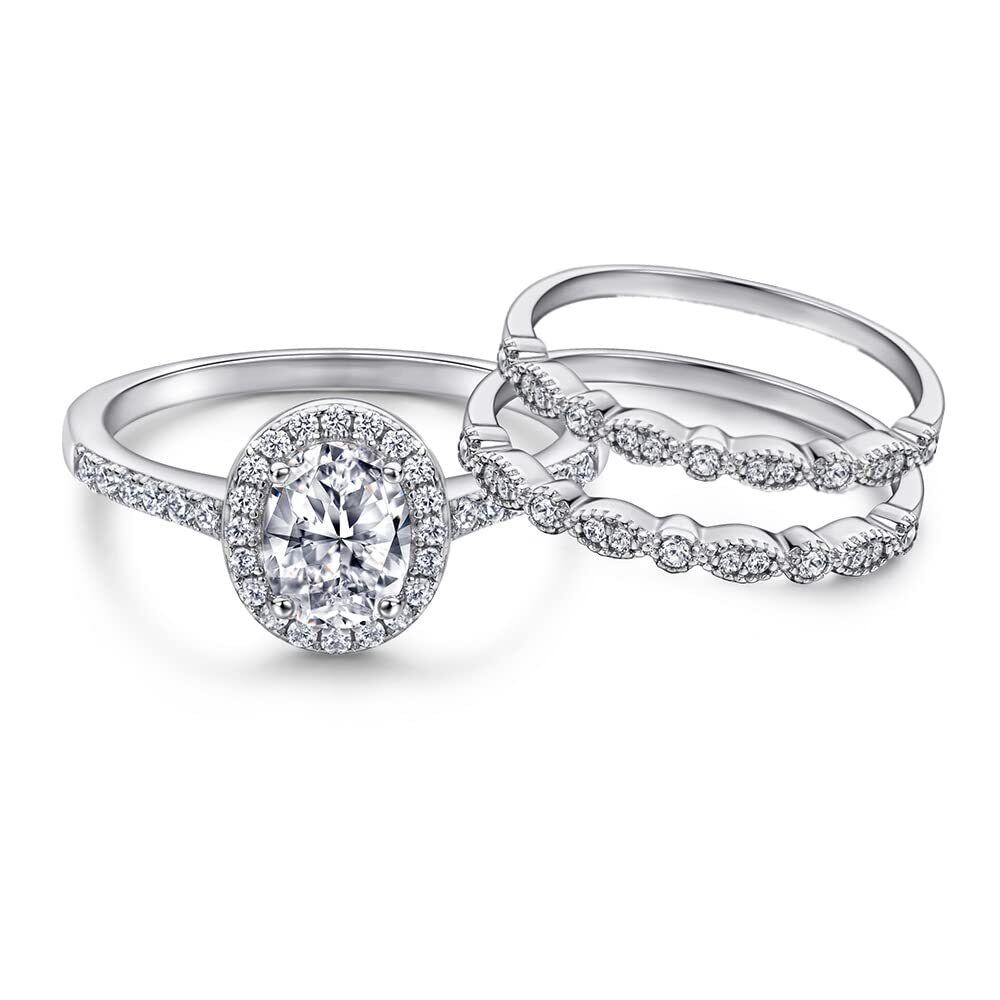Conjunto nupcial de 3 piezas de oro blanco de 10 quilates y 1 quilates-3