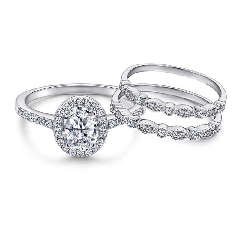10K White Gold 1 CT 3 Pieces Bridal Set-3