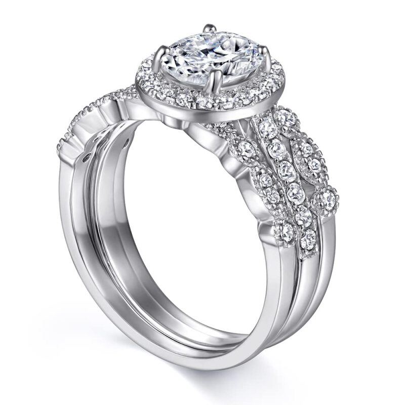 10K White Gold 1 CT 3 Pieces Bridal Set-4