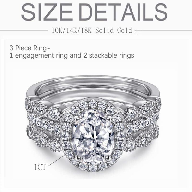 10K White Gold 1 CT 3 Pieces Bridal Set-5