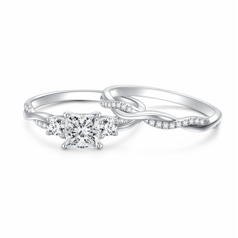 10K White Gold Princess Cut Moissanite Bridal Set-3