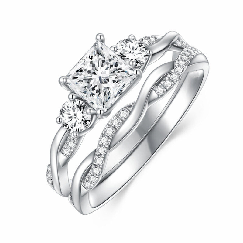 10K White Gold Princess Cut Moissanite Bridal Set-4