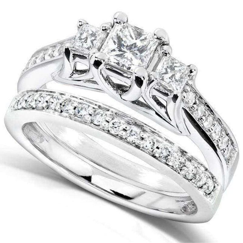 10K White Gold 1 CT Princess Cut Moissanite Bridal Set-14