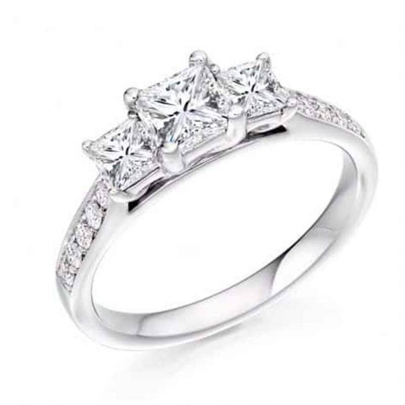 10K White Gold 1 CT Princess Cut Moissanite Bridal Set-3