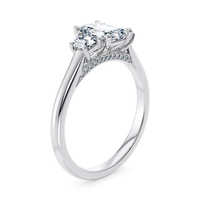 10K White Gold 2 CT Princess-square Moissanite Personalized Engraving Engagement Ring-3