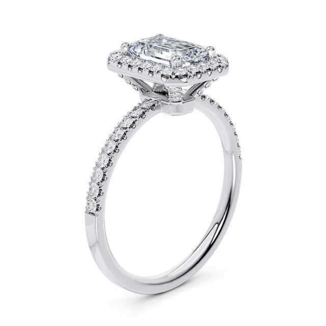 10K White Gold 1 CT Princess-square Moissanite Personalized Engraving Engagement Ring-3