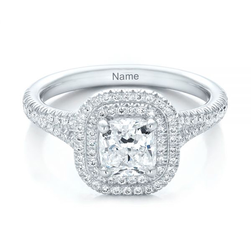 10K White Gold 2 CT Princess Moissanite Personalized Engraving Wedding Ring-1