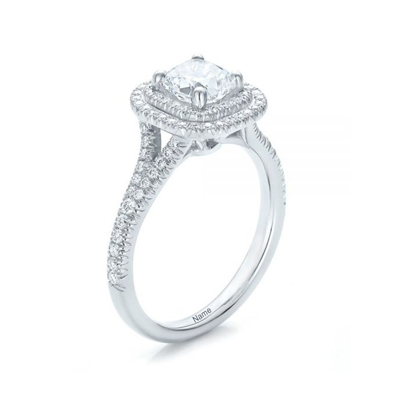 10K White Gold 2 CT Princess Moissanite Personalized Engraving Wedding Ring-3