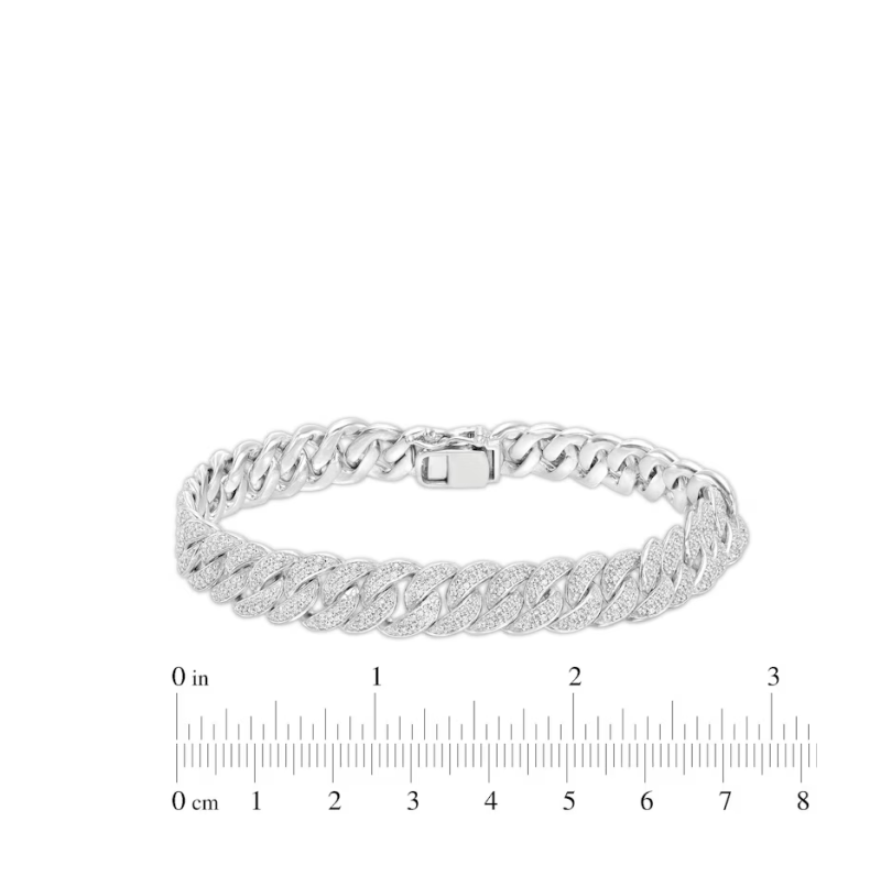 Corrente Curb Cubana Masculina em Ouro Branco 14K com 2 CT.T.W. e Lapidação Redonda com Diamante Criado em Laboratório-4