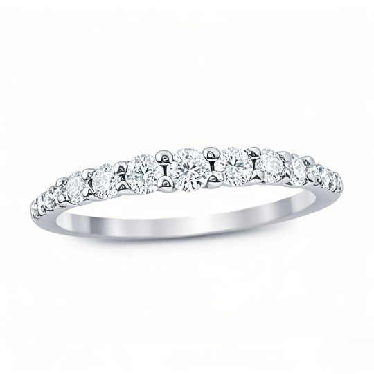 Anillo de bodas personalizado de oro blanco de 10 quilates con diamantes redondos de 1 quilates de peso total, color D, claridad VVS1, 3EX