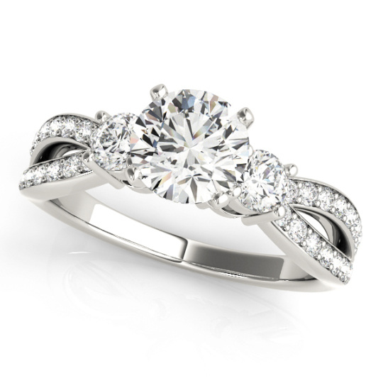 10K White Gold 1 CT Round Moissanite Personalized Engraving Engagement Ring