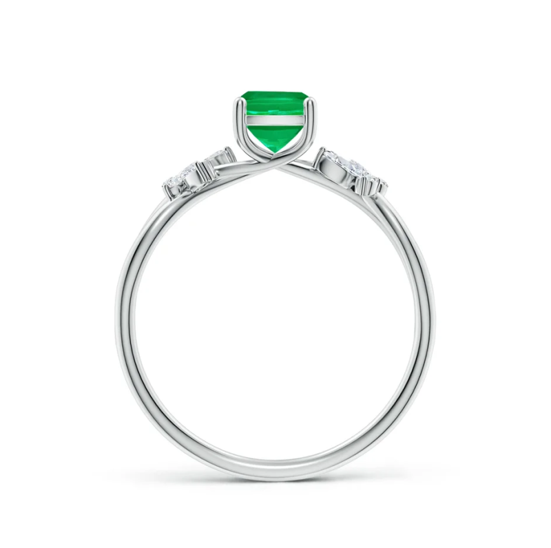 14K Gold Cushion Cut Emerald & 0.1 CT.T.W. Diamond Engagement Band-3