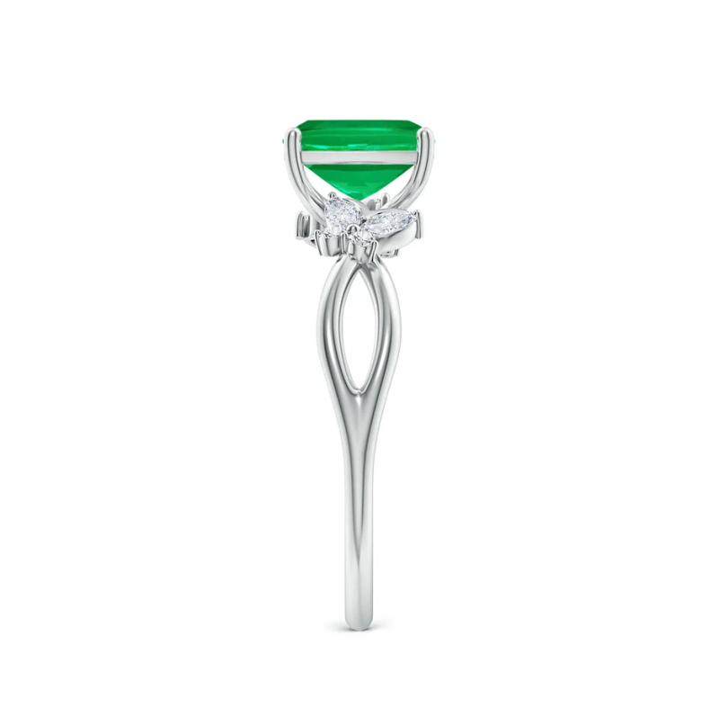 14K Gold Cushion Cut Emerald & 0.1 CT.T.W. Diamond Engagement Band-4
