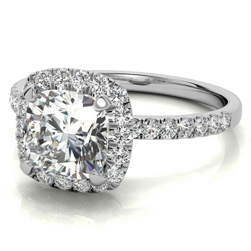 Bague de fiançailles en or blanc 10 carats avec moissanite taille coussin-4