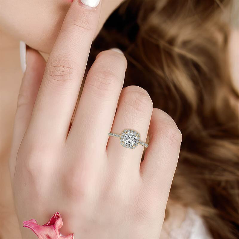 Anello di fidanzamento con moissanite taglio cuscino in oro rosa 10 carati-2
