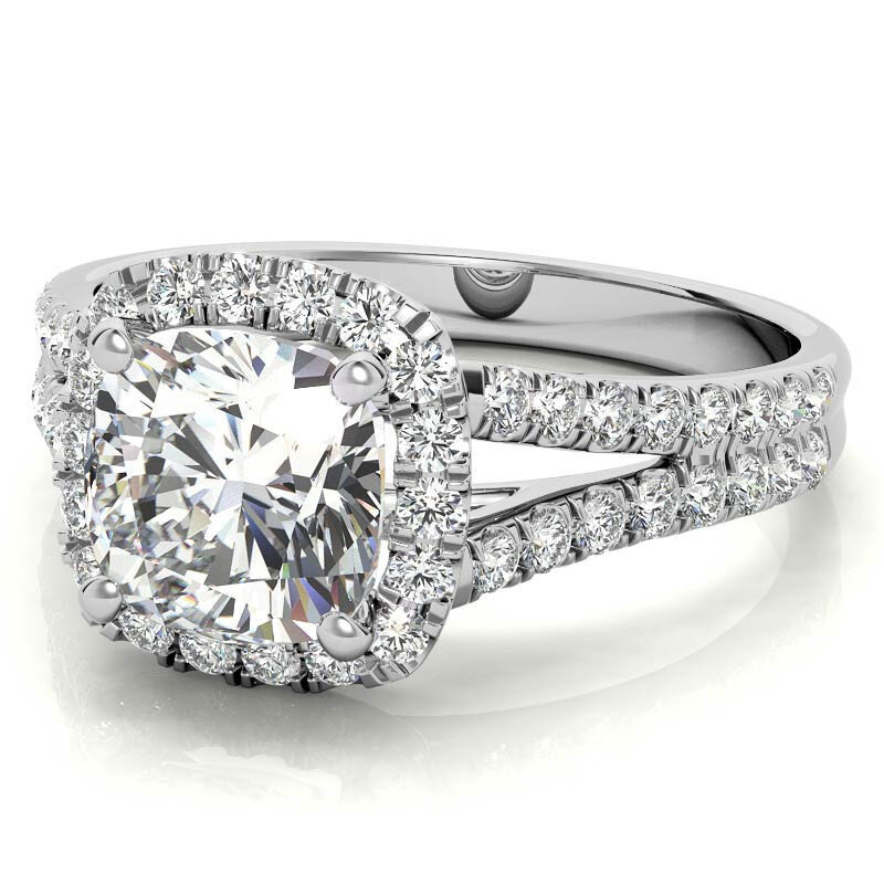 10K White Gold Cushion Cut Moissanite Engagement Ring-3