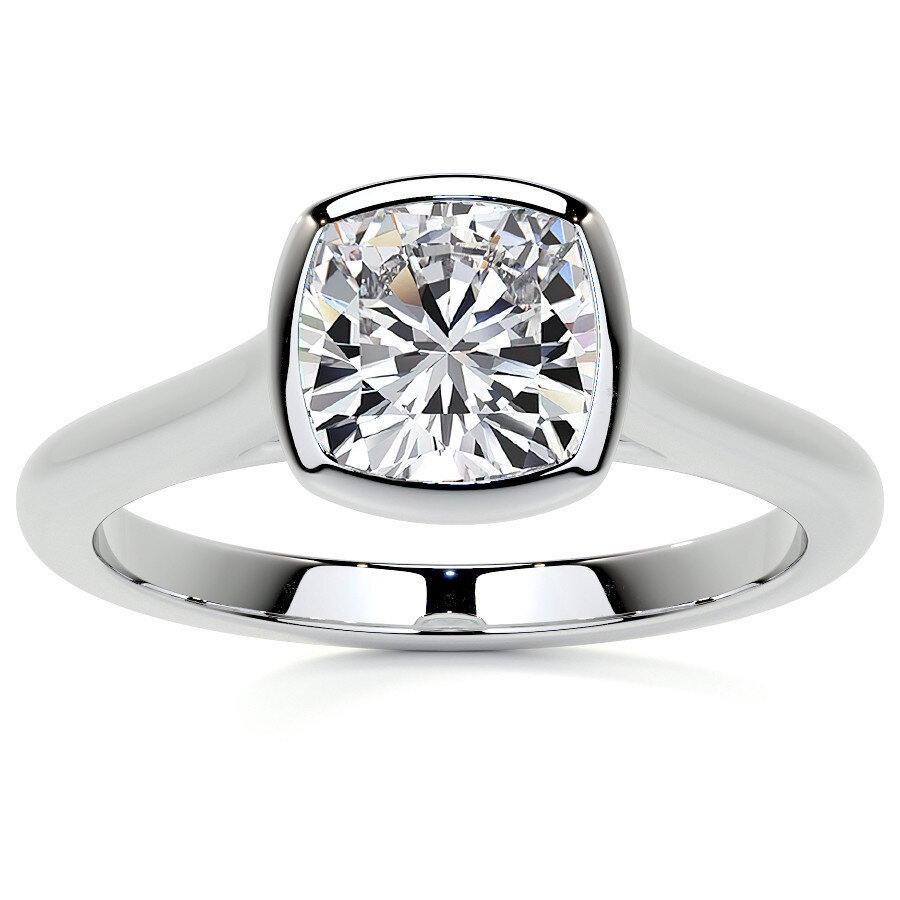 10K White Gold Cushion Cut Solitaire Moissanite Engagement Ring-1