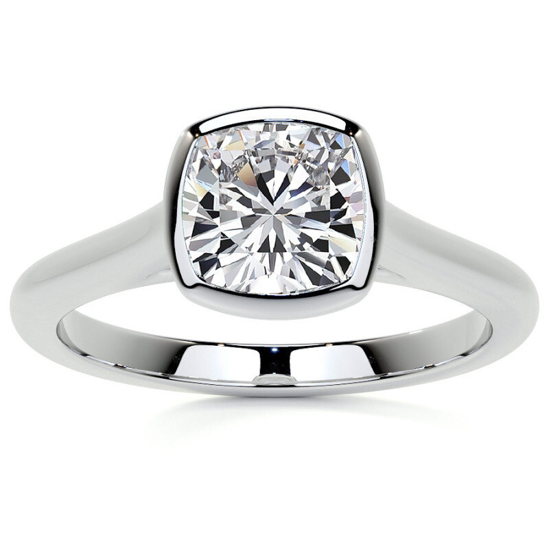 10K White Gold Cushion Cut Solitaire Moissanite Engagement Ring-1