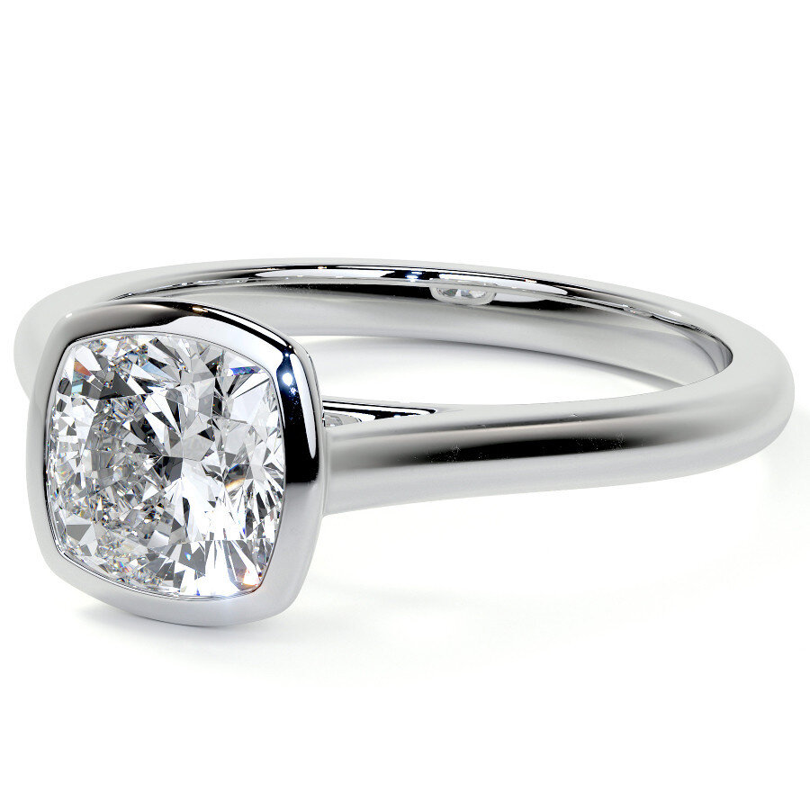 10K White Gold Cushion Cut Solitaire Moissanite Engagement Ring-2