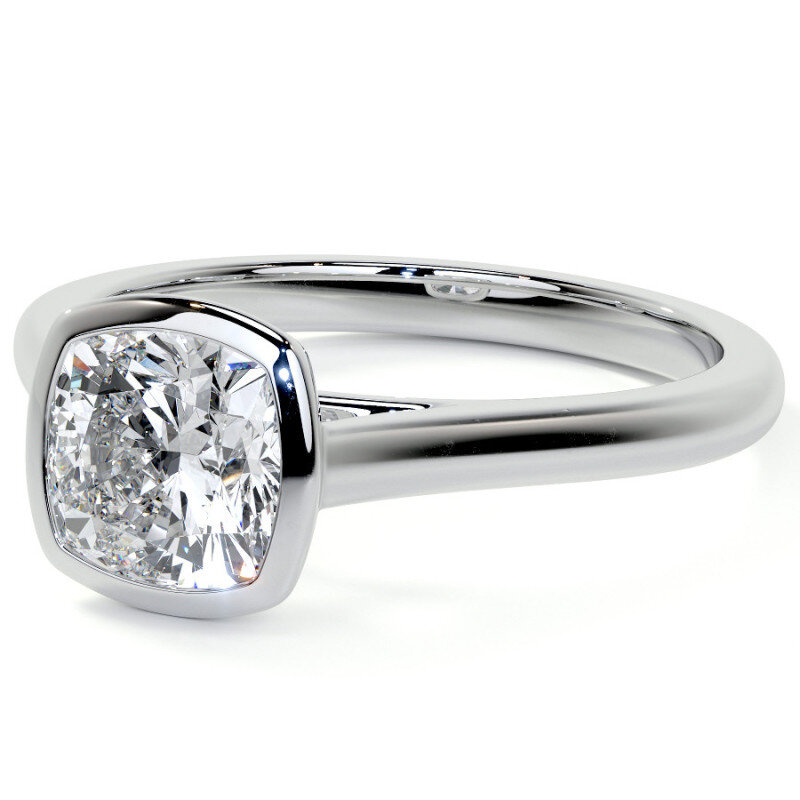 10K White Gold Cushion Cut Solitaire Moissanite Engagement Ring-2