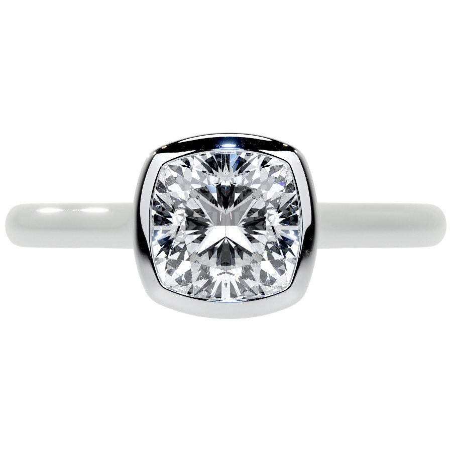 10K White Gold Cushion Cut Solitaire Moissanite Engagement Ring-3