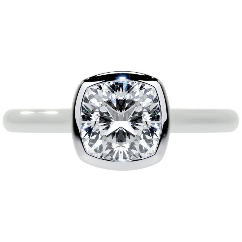 10K White Gold Cushion Cut Solitaire Moissanite Engagement Ring-3