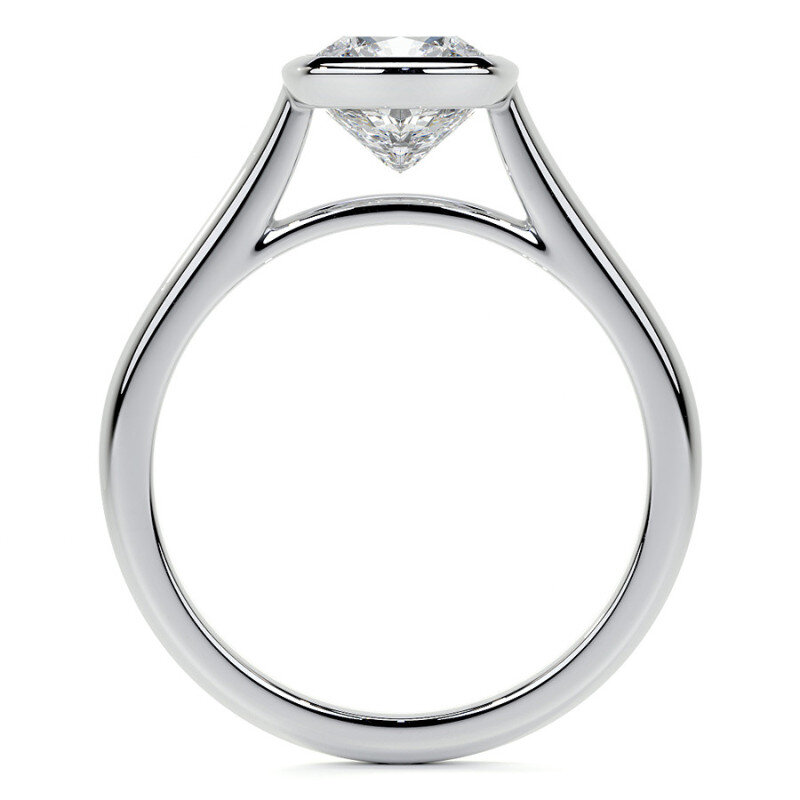 10K White Gold Cushion Cut Solitaire Moissanite Engagement Ring-4