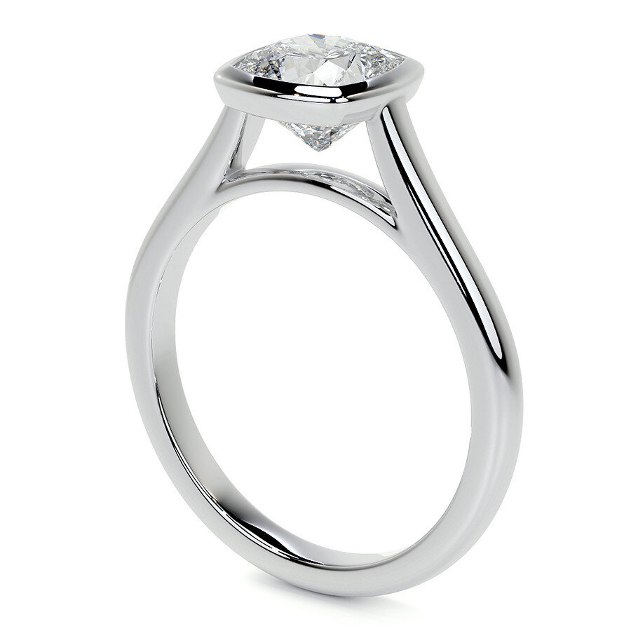 10K White Gold Cushion Cut Solitaire Moissanite Engagement Ring-5