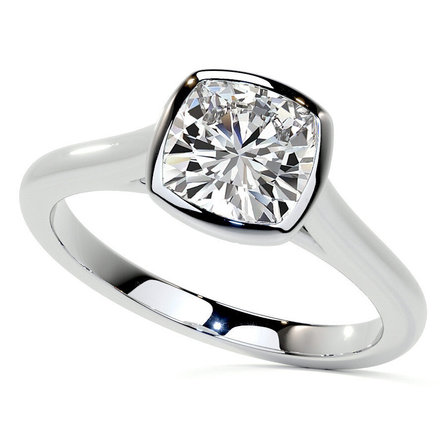 10K White Gold Cushion Cut Solitaire Moissanite Engagement Ring-7