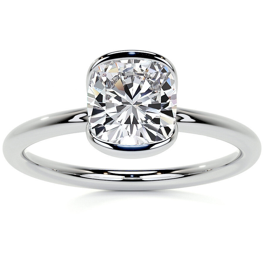 10K White Gold Cushion Cut Solitaire Moissanite Engagement Ring-1