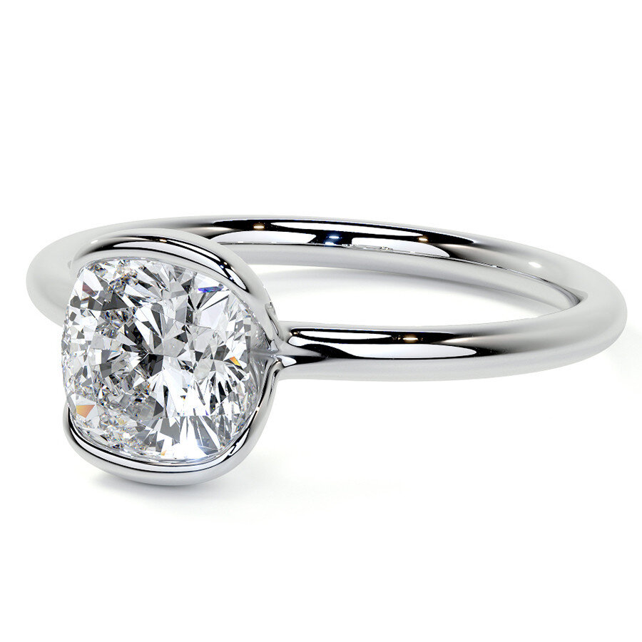 10K White Gold Cushion Cut Solitaire Moissanite Engagement Ring-2