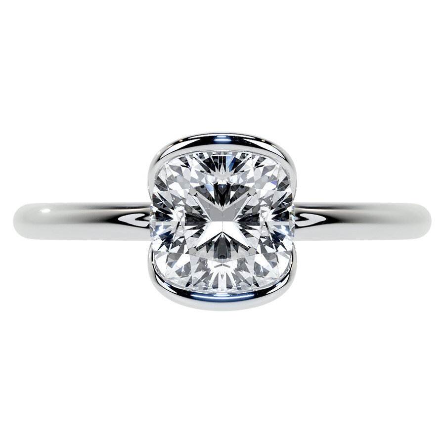 10K White Gold Cushion Cut Solitaire Moissanite Engagement Ring-3
