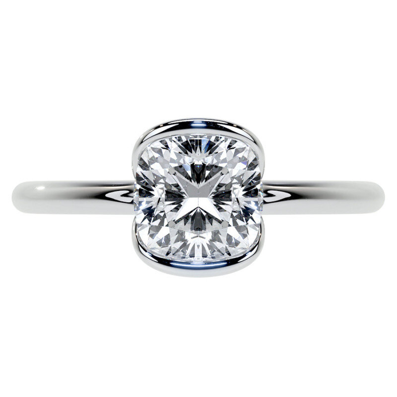 10K White Gold Cushion Cut Solitaire Moissanite Engagement Ring-3