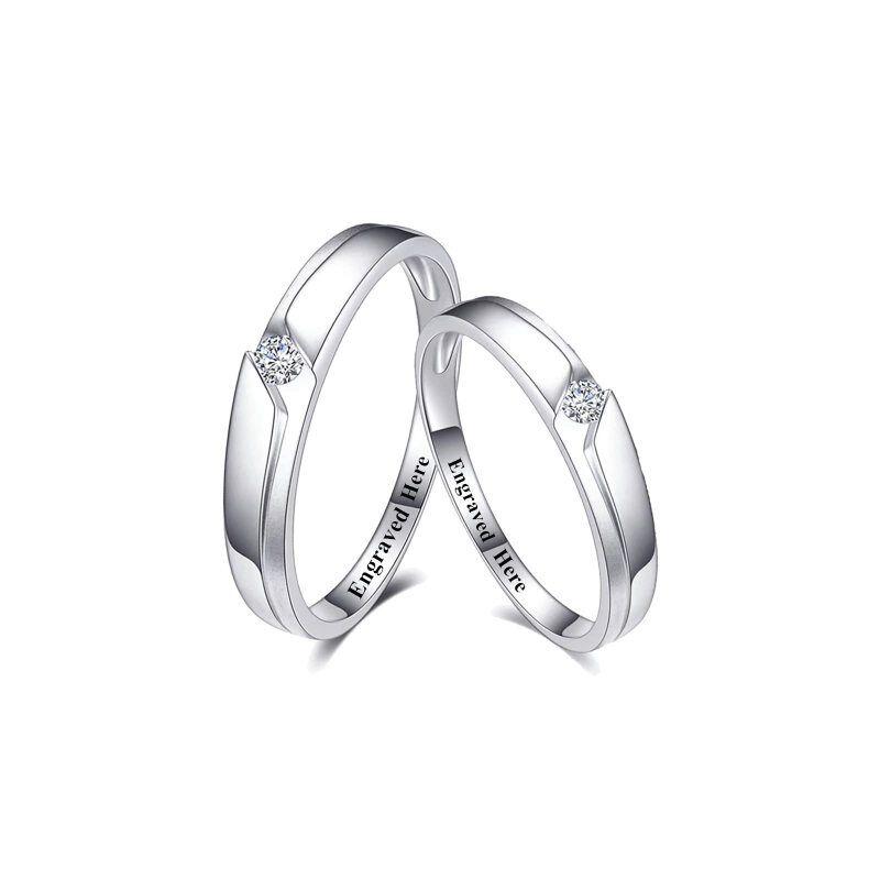 Bagues de couple en diamant en or blanc 10 carats pour femmes et hommes