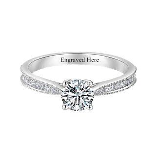 10K White Gold Diamond Personalized Engraving & Couple Engagement Ring-56