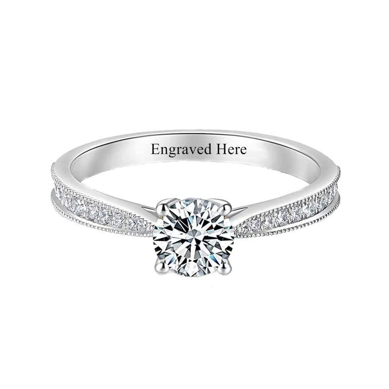 10K White Gold Diamond Personalized Engraving & Couple Engagement Ring-3