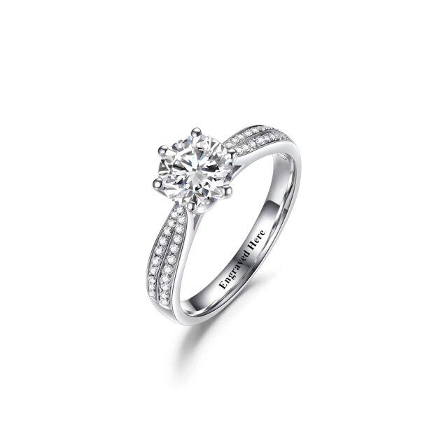 10K White Gold Diamond Personalized Engraving & Couple Engagement Ring-5