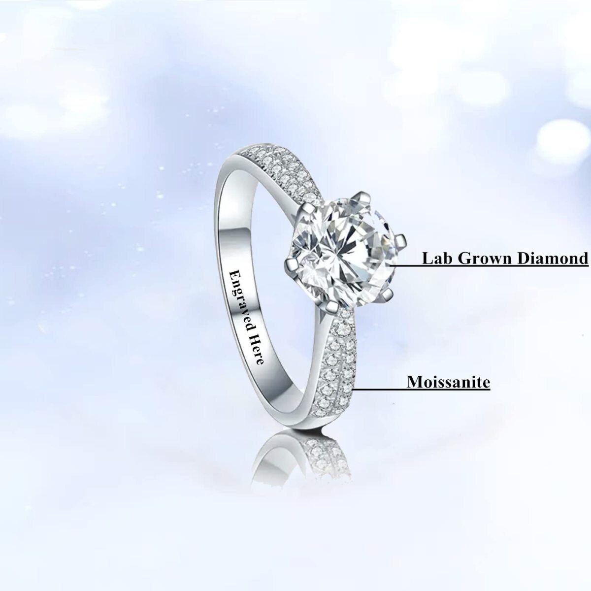 10K White Gold Diamond Personalized Engraving & Couple Engagement Ring-2