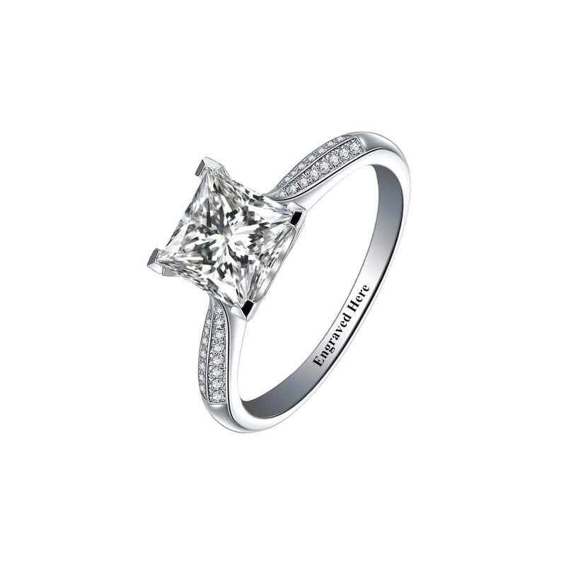 10K White Gold Diamond Personalized Engraving & Couple Engagement Ring